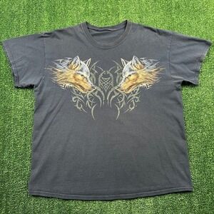 VTG Men's T-Shirt XL Faded Navy Wolf Graphic Tribal Animal Nature Cotton Y2K